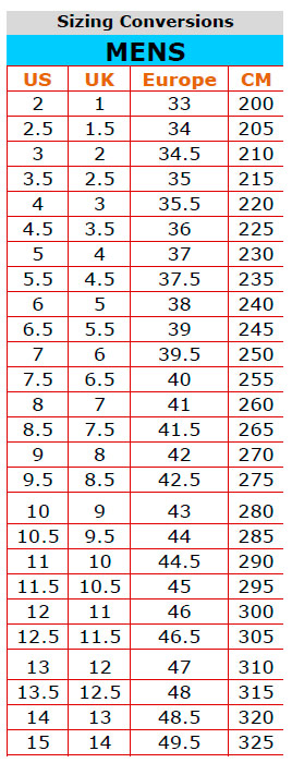 5 10 Size Chart