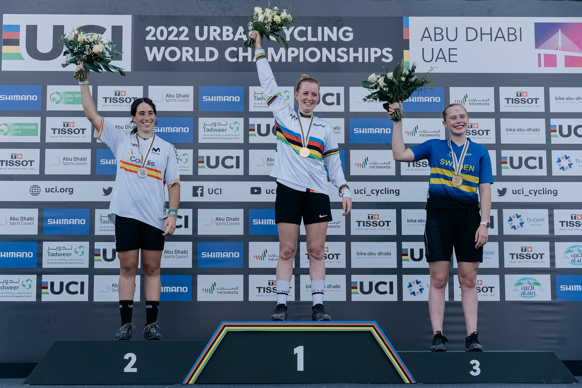 Podium Élite Femenino Campeonato del Mundo Trial UCI 2022 Abu Dhabi